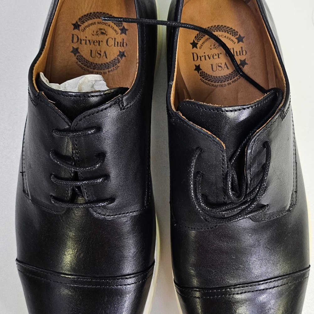 Drivers Club USA Genuine Moccasins Oxford Sneakers Black Leather 642031 Mens 7 - Picture 4 of 10